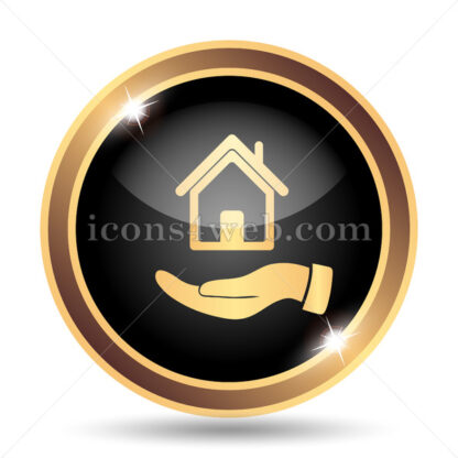 Hand holding house gold icon. - Website icons