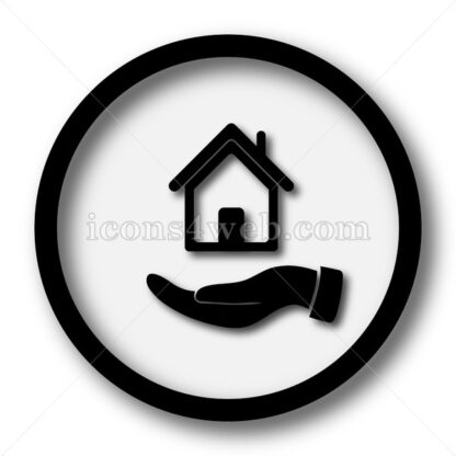 Hand holding house simple icon. Hand holding house simple button. - Website icons