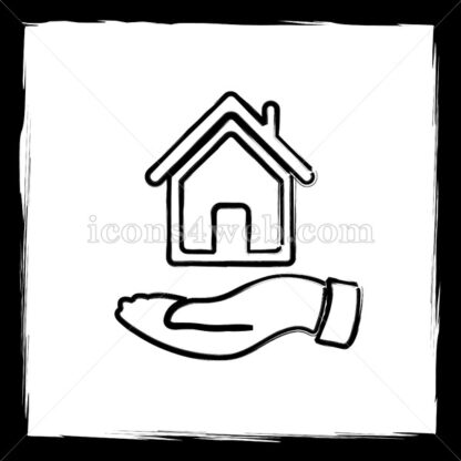 Hand holding house sketch icon. - Website icons