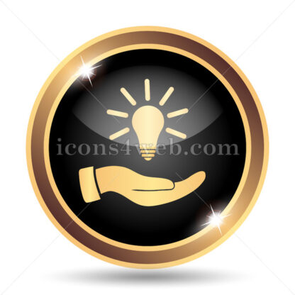 Hand holding lightbulb.Idea gold icon. - Website icons