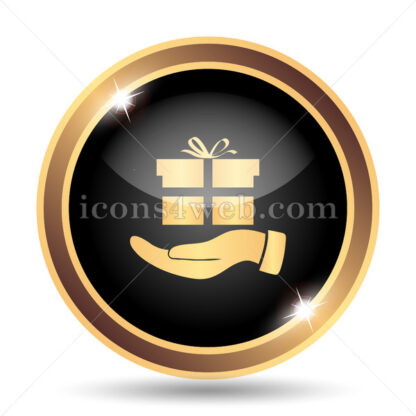 Hand with gift gold icon. - Website icons