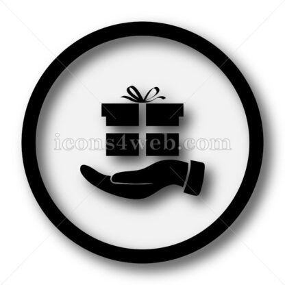 Hand with gift simple icon. Hand with gift simple button. - Website icons