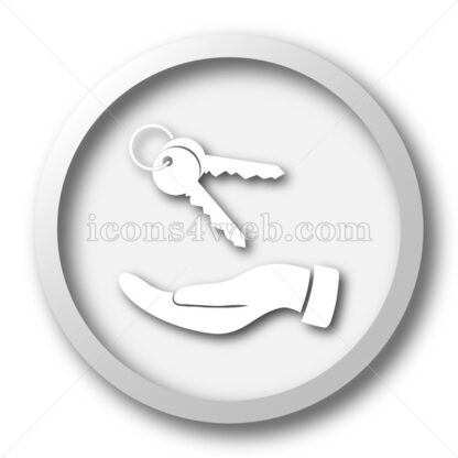 Hand with keys white icon. Hand with keys white button - Website icons