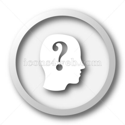 Human head with question mark white icon. Quiz white button - Website icons