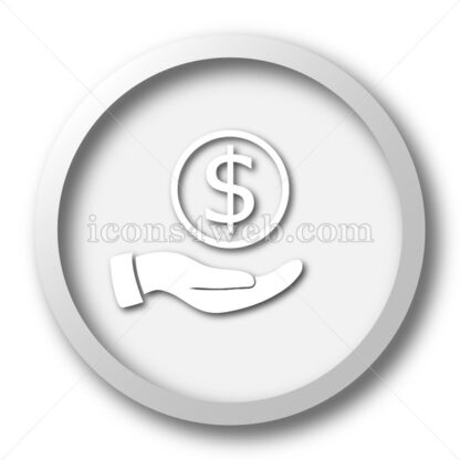 Money in hand white icon. Money in hand white button - Website icons