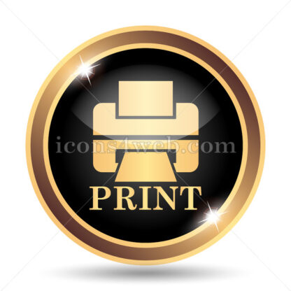 Printer with word PRINT gold icon. - Website icons