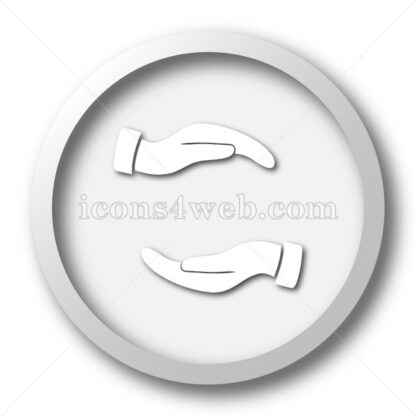 Protecting hands white icon. Protecting hands white button - Website icons