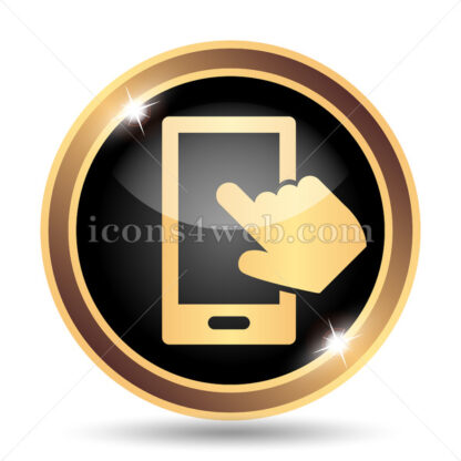 Smartphone with hand gold icon. - Website icons