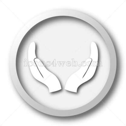 Supporting hands white icon. Supporting hands white button - Website icons