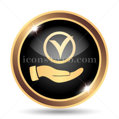 Tick with hand gold icon. - Website icons
