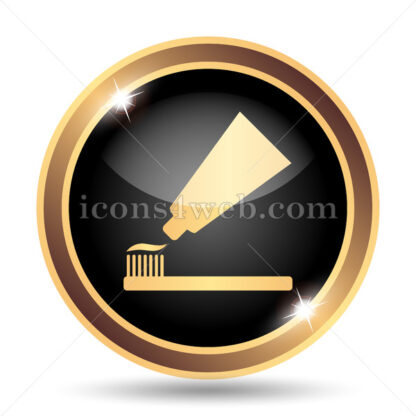 Tooth paste and brush gold icon. - Website icons