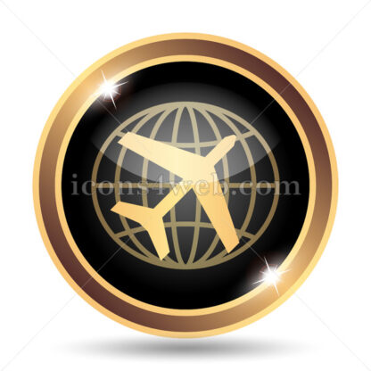 Travel gold icon. Plane and globe - Website icons