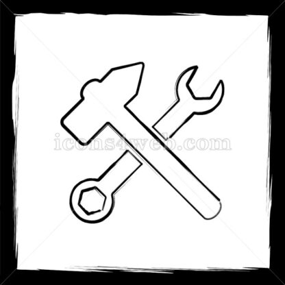 Wrench and hammer. Tools sketch icon. - Website icons