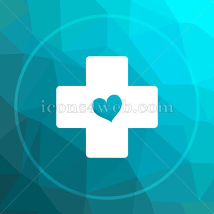 Cross with heart low poly button. - Website icons