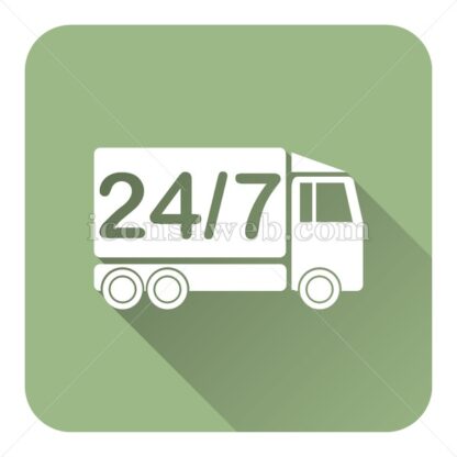 24 7 delivery truck flat icon with long shadow vector – icons for website - Icons for website