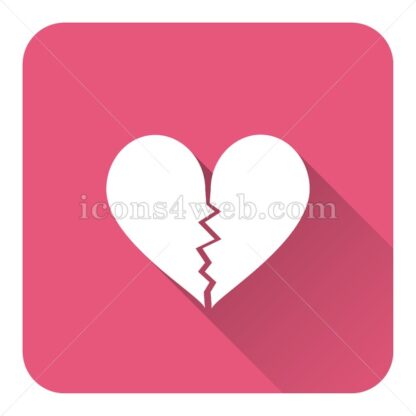 Broken heart flat icon with long shadow vector – webpage icon - Icons for website