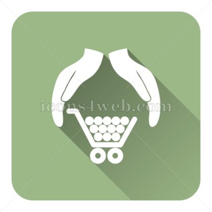 Consumer protection, protecting hands flat icon with long shadow vector – button for website - Icons for website