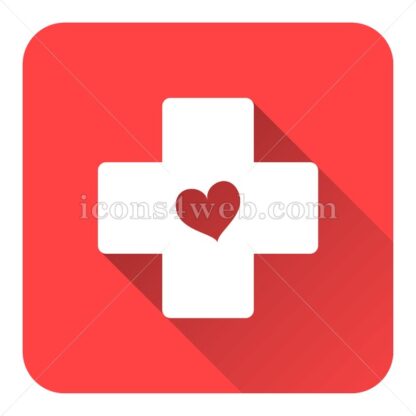 Cross with heart flat icon with long shadow vector – stock icon - Icons for website