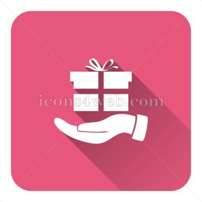Hand with gift flat icon with long shadow vector – flat button - Icons for website