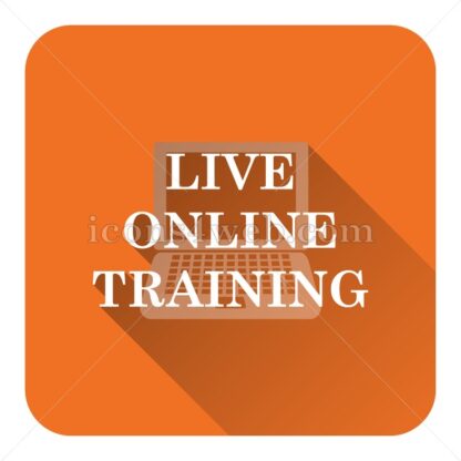 Live online training flat icon with long shadow vector – vector button - Icons for website