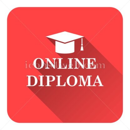 Online diploma flat icon with long shadow vector – vector button - Icons for website