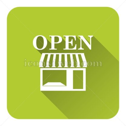 Open store flat icon with long shadow vector – vector button - Icons for website