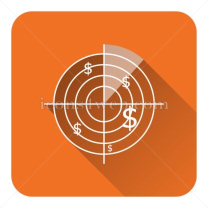 Radar searching money flat icon with long shadow vector – button for website - Icons for website