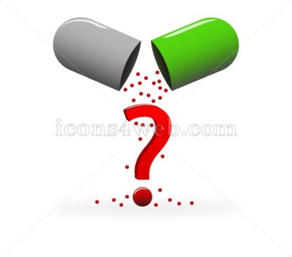 Pill green and white with red question mark. Health concept. - Icons for website